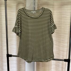 Gently used olive green/white loose blouse